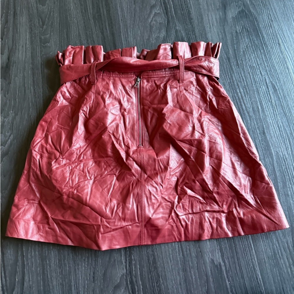 Alice + Olivia Deep Red Faux Leather Mini Skirt - Picture 3 of 8